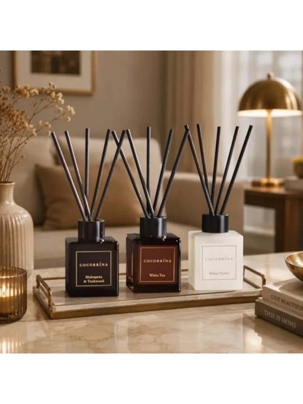 Reed Diffuser Set Trio - Mahogany Teakwood, White Flower & White Tea - Home